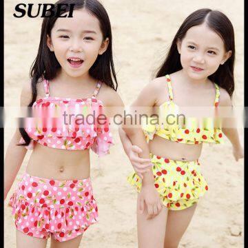 2016 new children's girls swimsuit split swimwear children cute cherry bikini