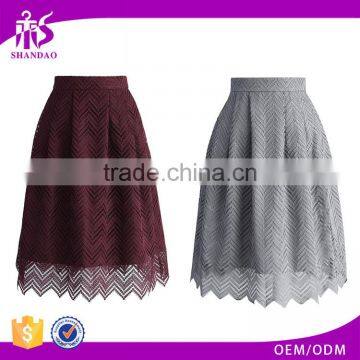 2016 Guangzhou Shandao Custom Logo New Fancy Style Casual High Waist Ruffle A Line Cotton Grey Lace Women Skirt