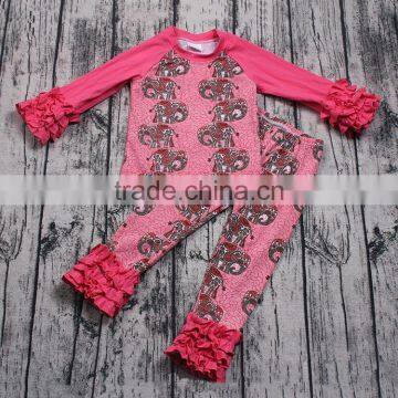 Pink elephant print cheap wholesale long sleeve clothing set 2pcs girls boutique outfit icing pants match t-shirt clothes online