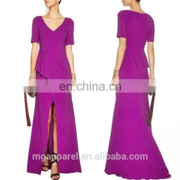 latest fashion purple evening dress front slit purple crepe evening gown, evening dress  china