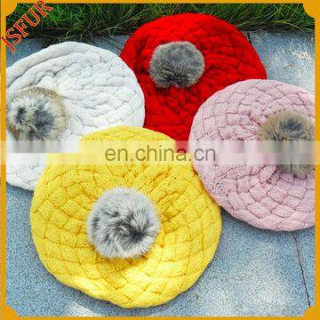 Dyed Colourful Genuine Rabbit Fur Pompom Beanie Hat