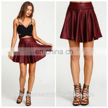 2016 New Causal Design Women Red Sex Leather Skirt