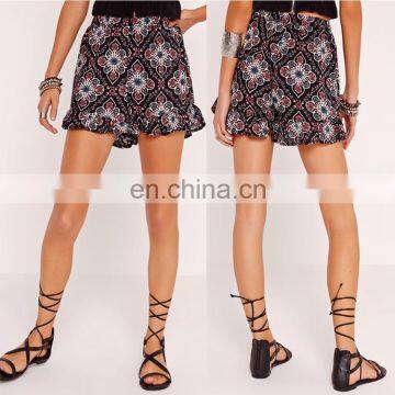 Manufacturer china vintage print women fringed shorts