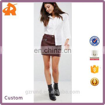 OEM ODM Wholesale High Fashion Hot Design Lady Skirt, Coated Zip Detail Mini Skirt