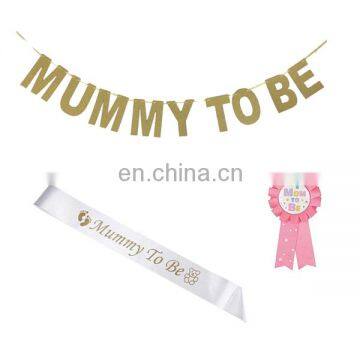 Baby shower supplies kit gold mummy to be banner and mummy to be sash