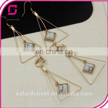 Europe and the United States Fashion Jewelry Triangle Synthetic Green Pine Natural Stone Long Earrings photo-3