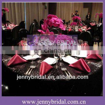 NP008E Black sequin table linen and Hot pink taffeta table napkin