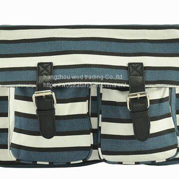 stripe printed messenger bag with 2 pockets and long shoulder