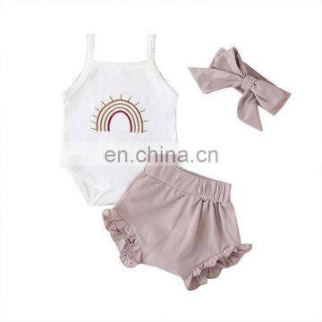 Rainbow Romper And Bloomer Headband Baby Girl Clothes Summer Toddler Girl Outfits photo-2