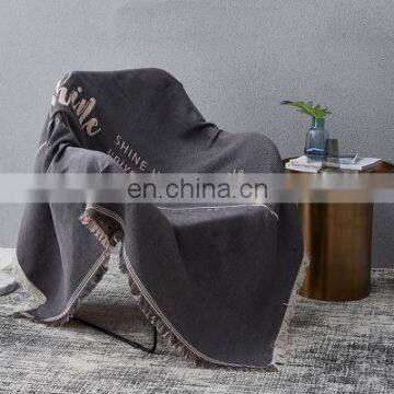 RAWHOUSE Nordic Pink Gray Plain Color Cotton Throw Blanket Woven photo-5