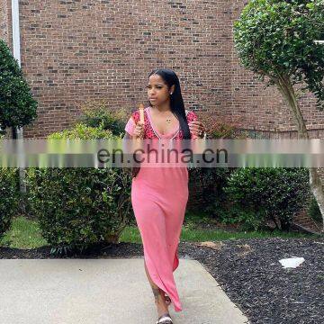 Hot Sales 2020 Women Fashion Casual Dresses Ladies V-Neck Split Long Dresses Women Summer Dresses photo-4