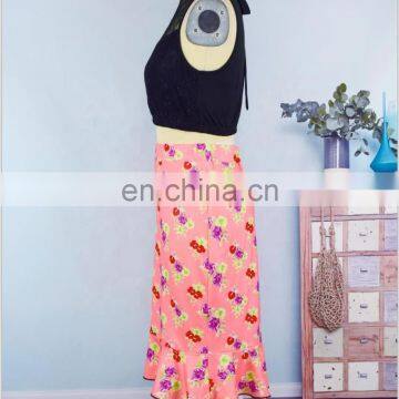 Mother Daughter Matching Dresses 2pcs Pink Floral Skirt Black Lace Top Women Clothing Summer Set photo-6