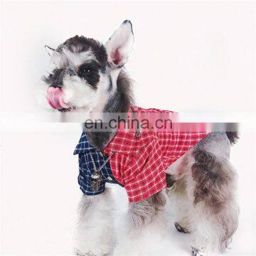 Trendy Blue Red Color Block Shirt Pet Clothes Schnauzer Plaid Dog Clothes