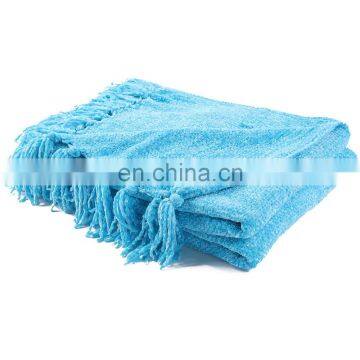 100%Polyester Soft Blue Chenille Blanket Throw with Fringe for Home Bed Sofa Couch Chair