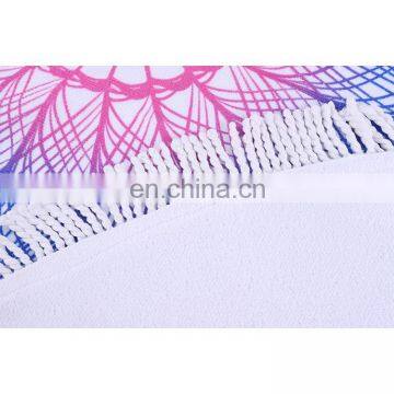 China Manufacturer Recyclable Peacock Feathers Printed Large Microfiber Towels Custom Round Beach Towel With Tassels