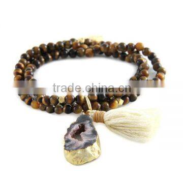 2016 new Fashion amethyst beaded wrap bracelet with tassel druzy charm bracelet