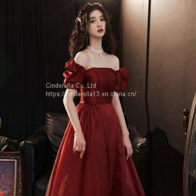 Toasting Dress Bride 2021 New Red Wedding Dress Little Pregnant Woman Engagement on the Run Princess Evening Dress photo-2