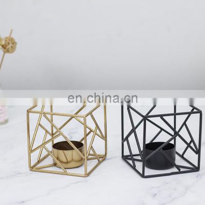 Customized Size Gold Black Geometric Metal Wire Candle Holder For Home & Wedding Decor