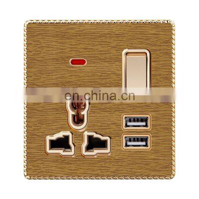 Type 86 Universal 3-pin Wall Switch Socket with Light + 2USB Thick Solid Wood Panel Sockets and Switches Electrical 16A