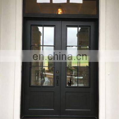 Apartment Custom French Design North American Metal Frame Kick Plate Tempered Safety Glass Exterior Modern Iron Front Doors photo-4