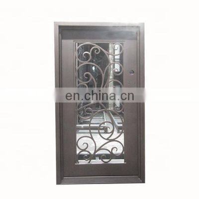 unique design cast iron frame safety tempered glass single sash front impressive house entrance metal wrought iron door