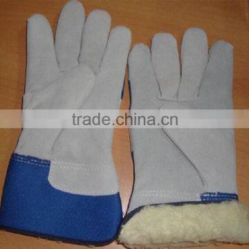 AB grade cow split leather winter working gloves/ cut resistant gloves with full lining