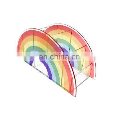 Папка для ручек на столе офиса с радужной узором, школьные канцтовары, держатель для ручек из акрила