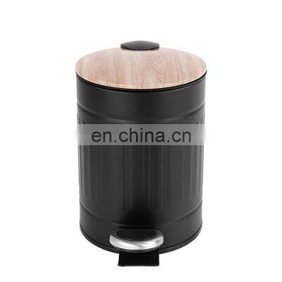 High fashion 5 liters BSCI factory embossed storage trash can bamboo design black garbage bin