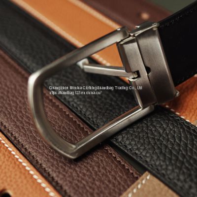 Monisa French TOGO Cowhide Men's Business Leather Belt Black Coffee-Colored Elephant Gray Stainless Steel Pin Buckle