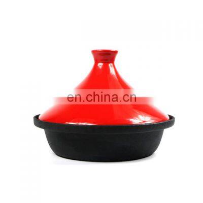 Moroccan Style Tajine Pot with Enameled Cast Iron Base and Cone-Shaped Ceramic Lid