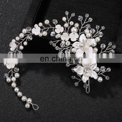 Flower Headwear Wedding Headband for Bride Crystal Pearls Women Tiara Bridal Headpieces Hair Jewelry Accessories photo-2
