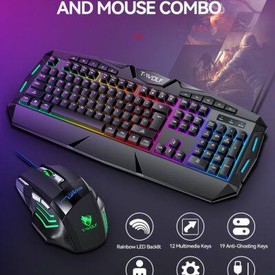 TF390 Colorful Backlight Keyboard Mouse Combos Durable Wired Gaming Gamer Keyboard Mouse Set photo-6