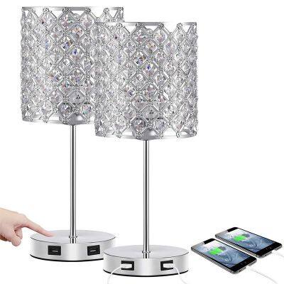 Bedroom Crystal Desk Lamp Touch Dimming Dual USB Charging Lamp