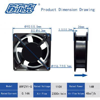 92X92X25mm 9025 AC 110V 230V 400V Plastic Axial Fan Blades Cooling Fan