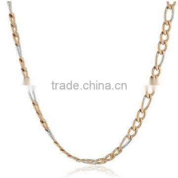 Men's Two Tone Stainless Steel Figaro Chain Necklace, 20 Inch Long Chain Necklace