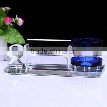 nice handmade crystal pen holder with clock