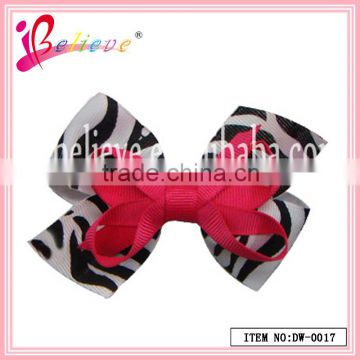 Factory wholesale price newest style animal strips ribbon hair bow hairgrips for girls (DW--0017)