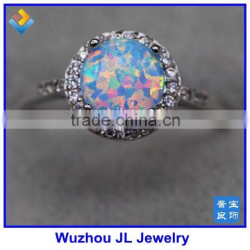 New Arrived Copper Alloy CZ Round Cabochon Opal Birthstone Ring