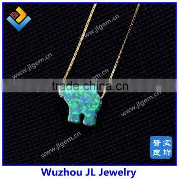 JL Gems Synthetic Elephant Opal S925 Silver Box Chain Green Opal Gold Necklace Jewelry photo-5