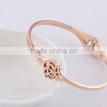 Fashion 18k Rose Gold Zircon Bracelet Beautiful Camellias Titanium Bangle Jewelry photo-6
