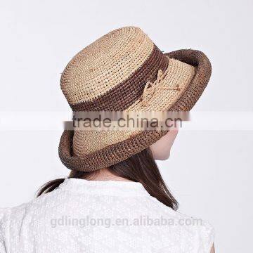 Women Summer Raffia Hat with Flower and bowknot Decoration