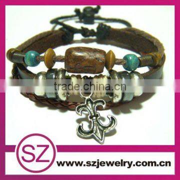 2013 new brown anchor charm men's leather bracelet