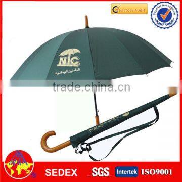 wooden J shape handle promotional stick/straight rain umbrella