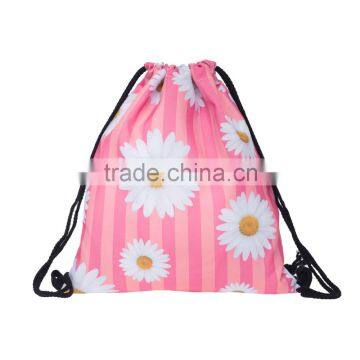 High Quality 3D Printed Daisy Pink Strips Large Drawstring Bag Backpack