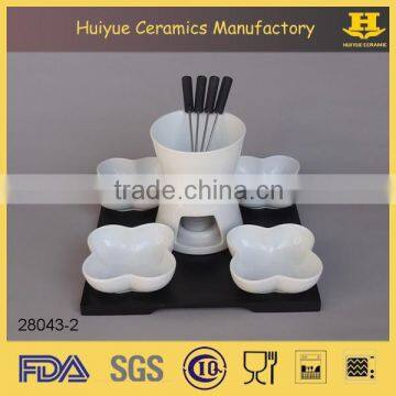 Ceramic Chocolate Fondue Set With Bamboo Tray, Cheese Melting Pot, Serving Dishes photo-2