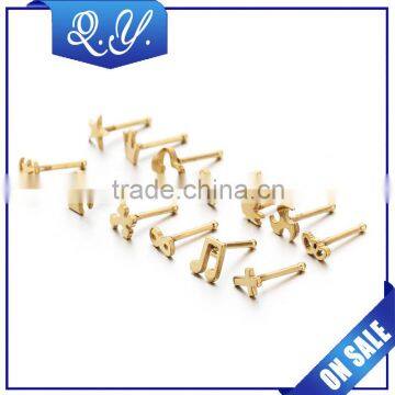 Wholesale multi pattern surgical steel ear piercing jewelry fashion gold plated stainless steel stud earrings