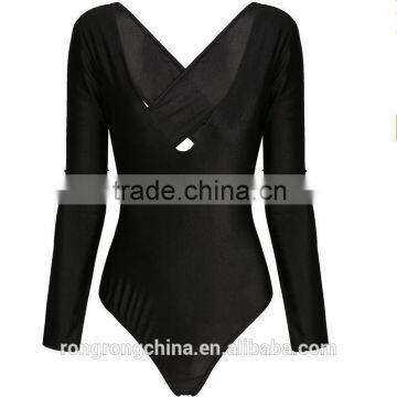 Women V-neck Stretch Bodysuit Sexy Jumpsuit Tops