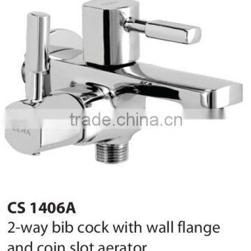 2-way bib cock with wall flange and coin slot aerator