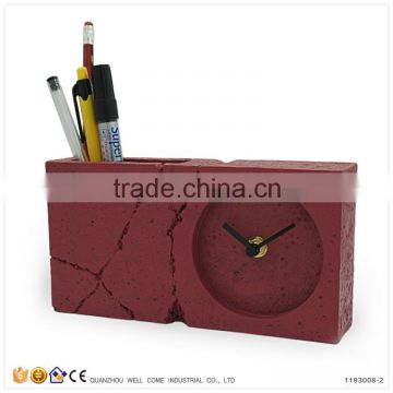 Cheap Customized Cement Brick-shaped Table Clock Pen Holder