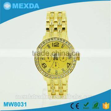 Charming crystal circle all golden plating bracelet woman watch